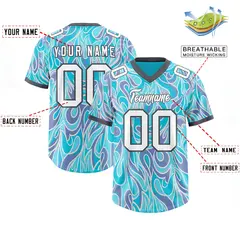 Sky Blue Graffiti Pattern Authentic Football Jersey 2