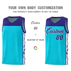 Sky Blue Graffiti Side Pattern Basketball Jersey 3