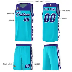 Sky Blue Graffiti Side Pattern Basketball Jersey 5