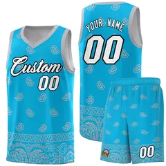 Sky Blue Gray Cashew Pattern Basketball Jersey 1