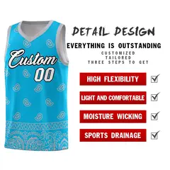 Sky Blue Gray Cashew Pattern Basketball Jersey 2