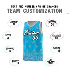 Sky Blue Gray Cashew Pattern Basketball Jersey 4
