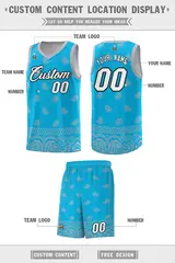 Sky Blue Gray Cashew Pattern Basketball Jersey 5