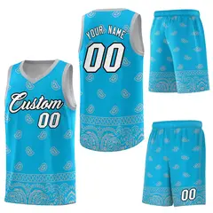 Sky Blue Gray Cashew Pattern Basketball Jersey 6