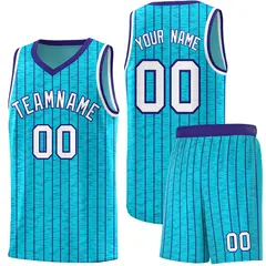 Sky Blue Gray Pinstripe Retro Uniform Basketball Jersey 1