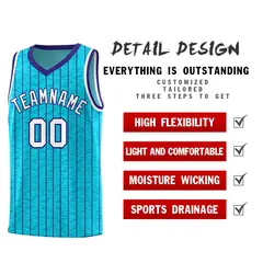 Sky Blue Gray Pinstripe Retro Uniform Basketball Jersey 2