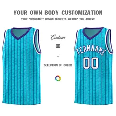 Sky Blue Gray Pinstripe Retro Uniform Basketball Jersey 3