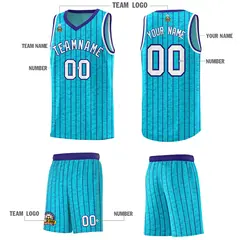 Sky Blue Gray Pinstripe Retro Uniform Basketball Jersey 4