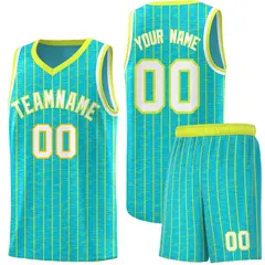 Sky Blue Gray Pinstripe Retro Uniform Basketball Jersey 1