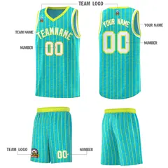 Sky Blue Gray Pinstripe Retro Uniform Basketball Jersey 5