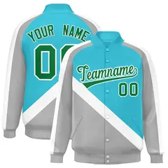 Sky Blue Gray Raglan Varsity Letterman Baseball Jacket 1