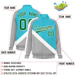 Sky Blue Gray Raglan Varsity Letterman Baseball Jacket 2