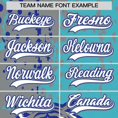 Sky Blue Gray Royal Blue Full-Snap Tiger Graffiti Baseball Jersey 6