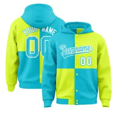 Sky Blue Green Color Block Varsity Letterman Jacket Hoodie