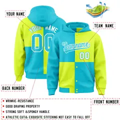 Sky Blue Green Color Block Varsity Letterman Jacket Hoodie 4