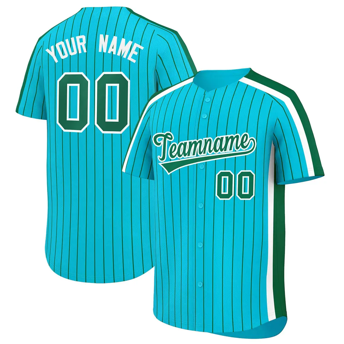 Sky Blue Green Pinstripe Two-tone Authentic Baseball Jersey