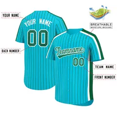 Sky Blue Green Pinstripe Two-tone Authentic Baseball Jersey 2