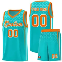 Sky Blue Honeycomb Pattern Basketball Uniform Jersey 1