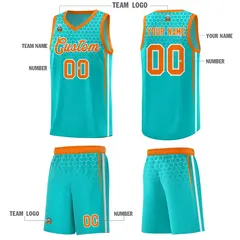 Sky Blue Honeycomb Pattern Basketball Uniform Jersey 5