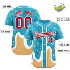 Sky Blue Ice Cream Cone Graffiti Fashion Baseball Jersey 2