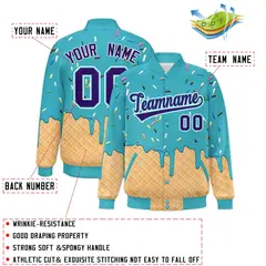 Sky Blue Ice Cream Cone Graffiti Full-Snap Varsity Letterman Jacket 2