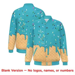 Sky Blue Ice Cream Cone Graffiti Full-Snap Varsity Letterman Jacket 7