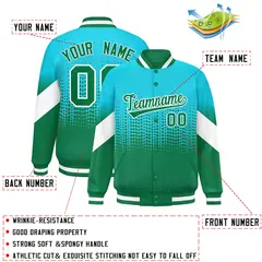 Sky Blue Kelly Green Gradient Polka Dot Varsity Full-Snap Letterman Baseball Jacket 2
