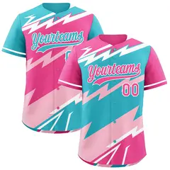 Sky Blue Light Pink Pink Reversible Baseball Jersey Lightning & Graffiti Pattern
