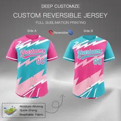 Sky Blue Light Pink Pink Reversible Baseball Jersey Lightning & Graffiti Pattern 2