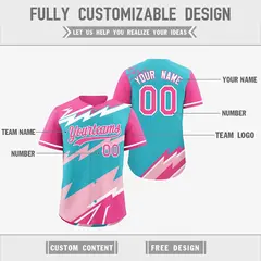 Sky Blue Light Pink Pink Reversible Baseball Jersey Lightning & Graffiti Pattern 3