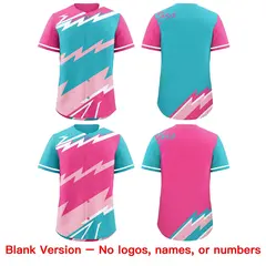 Sky Blue Light Pink Pink Reversible Baseball Jersey Lightning & Graffiti Pattern 8