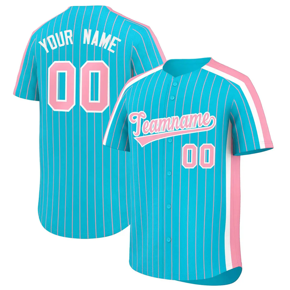 Sky Blue Light Pink Pinstripe Two-tone Baseball Jersey