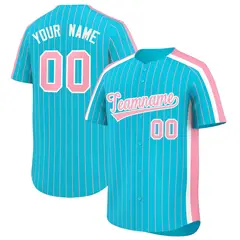 Sky Blue Light Pink Pinstripe Two-tone Baseball Jersey 1