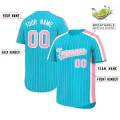 Sky Blue Light Pink Pinstripe Two-tone Baseball Jersey 2