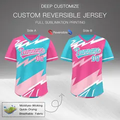 Sky Blue Light Pink Reversible Baseball Jersey Lightning & Graffiti Pullover V-Neck 2