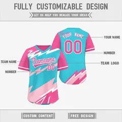Sky Blue Light Pink Reversible Baseball Jersey Lightning & Graffiti Pullover V-Neck 3