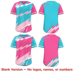 Sky Blue Light Pink Reversible Baseball Jersey Lightning & Graffiti Pullover V-Neck 8