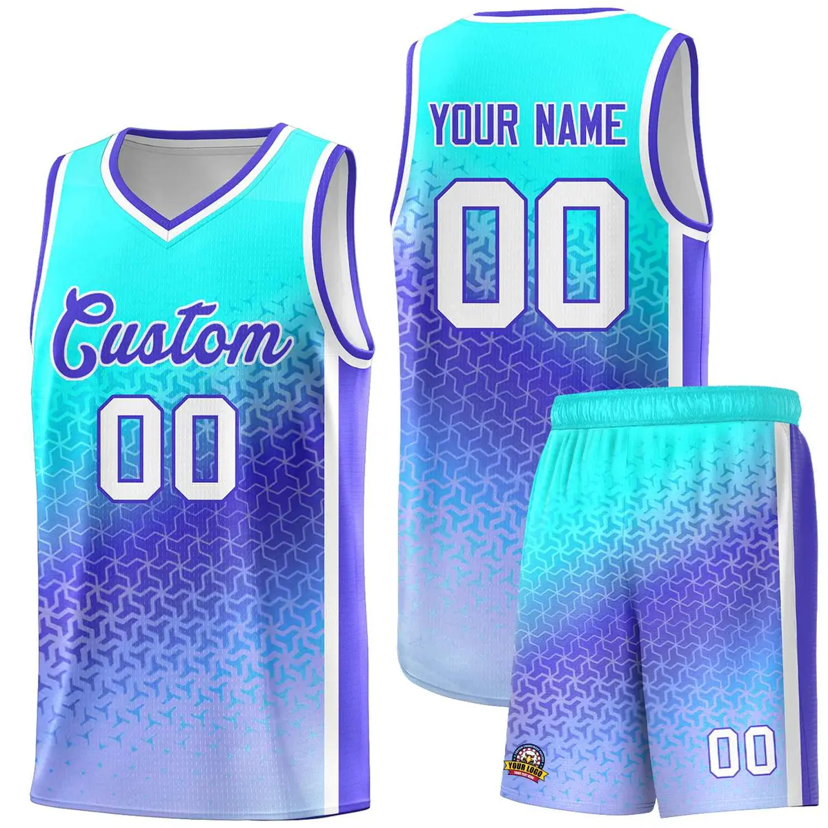 Sky Blue Light Purple Gradient Irregular Shapes Pattern Basketball Jersey