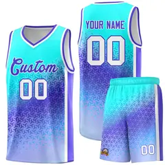 Sky Blue Light Purple Gradient Irregular Shapes Pattern Basketball Jersey