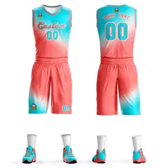 Sky Blue Light Red Gradient Fashion Basketball Jersey