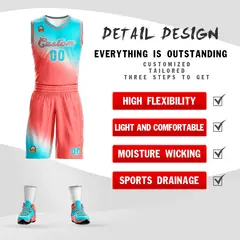 Sky Blue Light Red Gradient Fashion Basketball Jersey 2