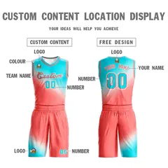 Sky Blue Light Red Gradient Fashion Basketball Jersey 3
