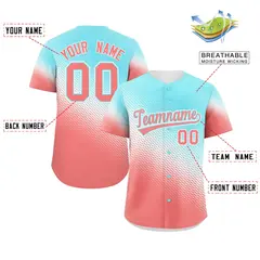 Sky Blue Light Red Tiny Spot Gradient Baseball Jersey 2