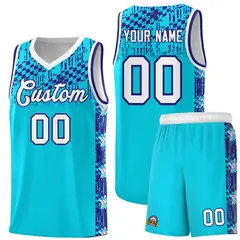 Sky Blue Mosaic Stars Pattern Basketball Jersey 1