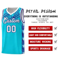 Sky Blue Mosaic Stars Pattern Basketball Jersey 2