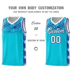 Sky Blue Mosaic Stars Pattern Basketball Jersey 3