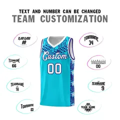 Sky Blue Mosaic Stars Pattern Basketball Jersey 4