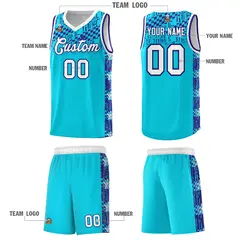 Sky Blue Mosaic Stars Pattern Basketball Jersey 5