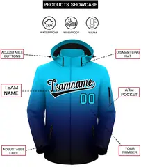 Sky Blue Navy-Black Gradient Hooded Waterproof Outdoor Jacket 2