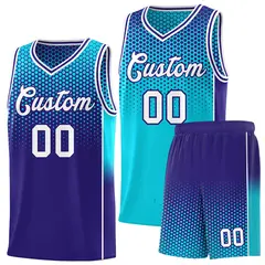 Sky Blue Navy Dot Pattern Side Gradient Reversible Basketball Jersey Kits 1
